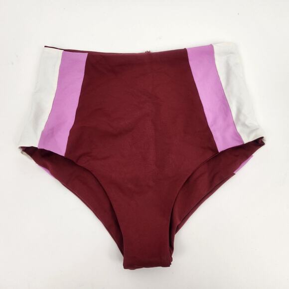 L*Space Portia Bikini Bottom in Burgundy Pink White Size Small High Waist - Picture 1 of 4
